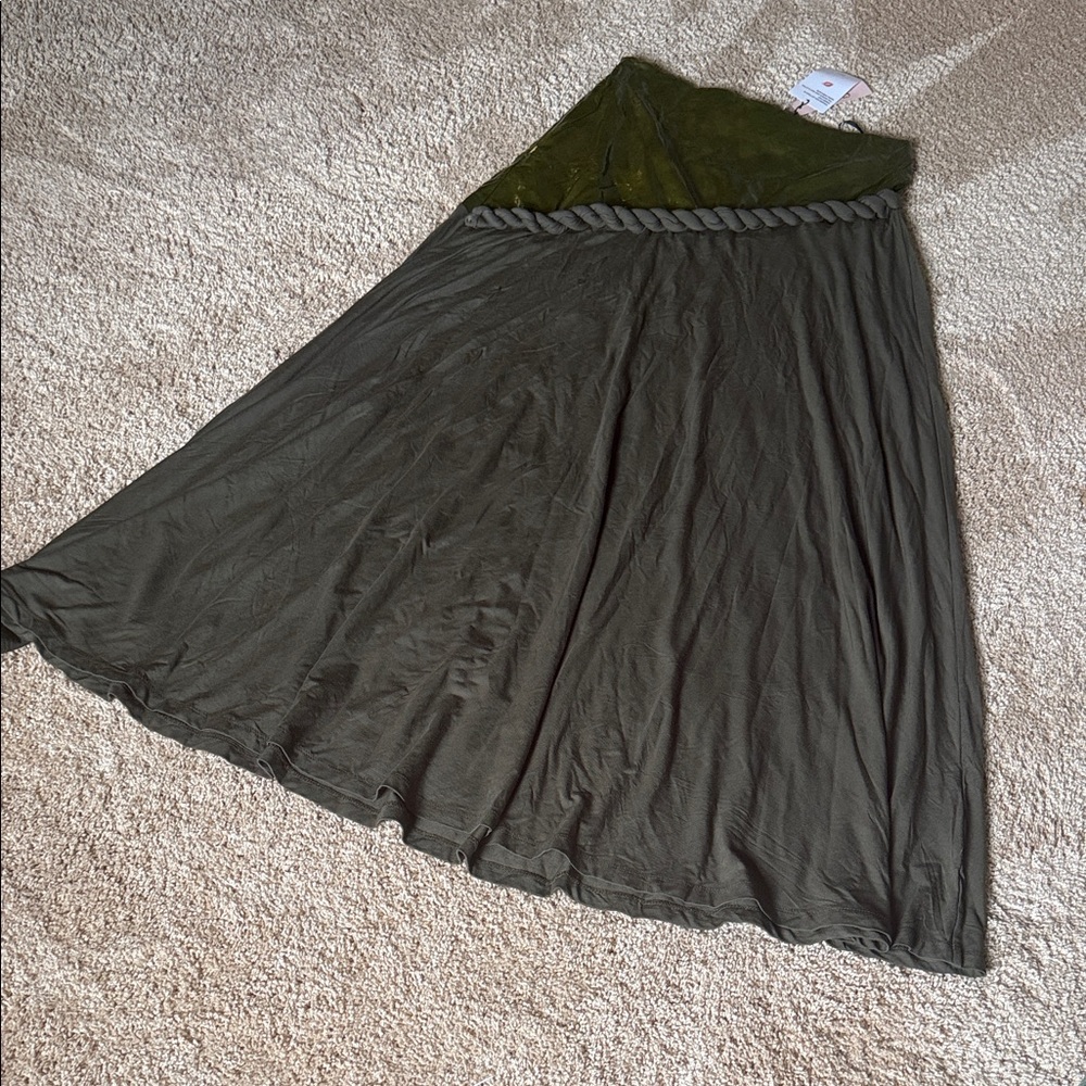 Women’s Olive Maxi Skirt with Braided Waist Detail
